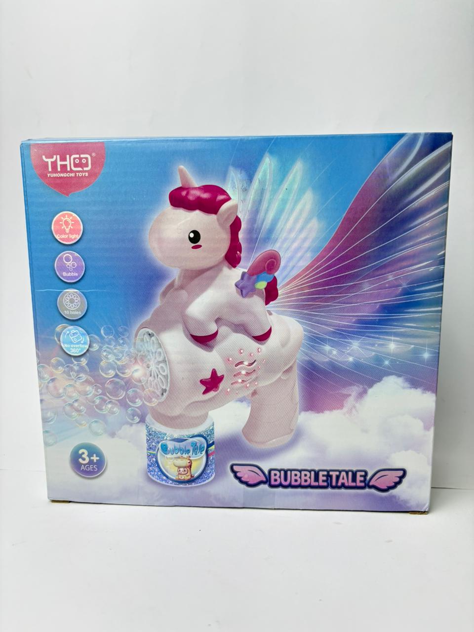 BubbleTale Unicorn Bubble Machine with LED Lights – Automatic Bubble Toy for Kids (3+)